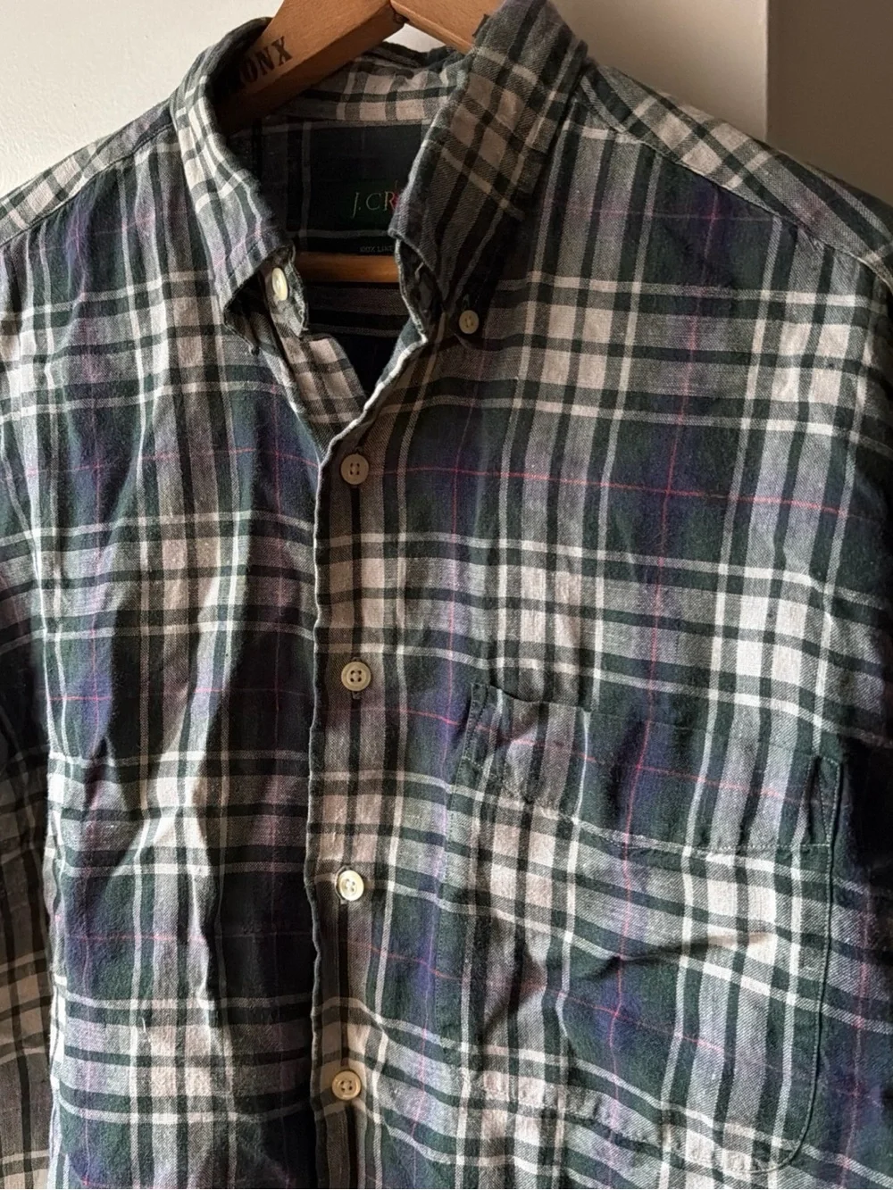 Vintage J. Crew Oarsman Shirt Men Size Small Plaid Linen Button Down Long Sleeve